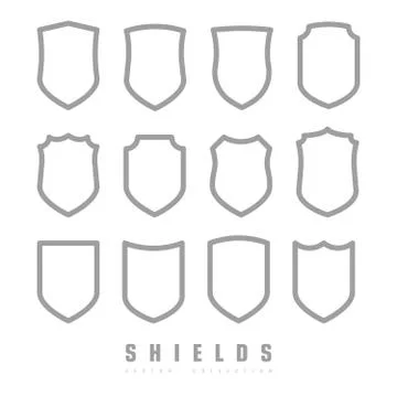 Protect guard shield plain line concept. Outline badge. Safety icon set. Priv 스톡 일러스트