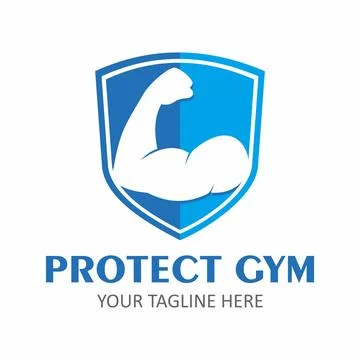 Protect gym flat style vector logo Stock Illustration