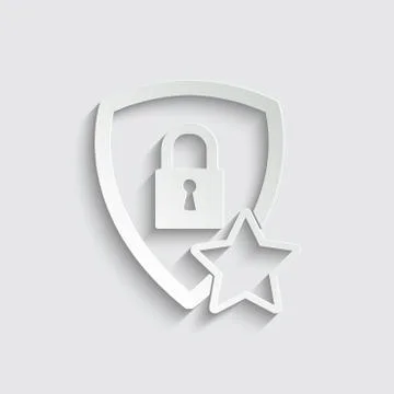 Protect icon. secure  line style. Shield with lock and star icon sign vector Stock Illustration