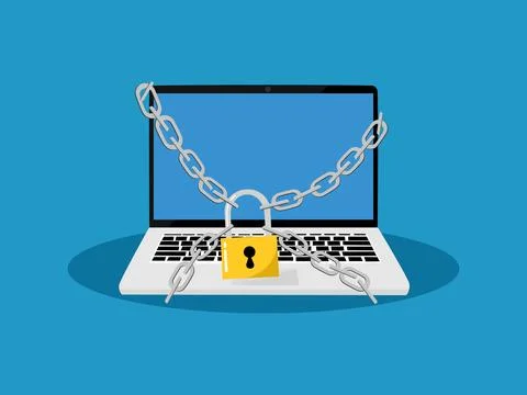 Protect laptop data. Internet Security. The laptop is locked with a padlock.  Stock Illustration