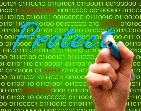 Protect password login virus hackers hand binary text 스톡 일러스트