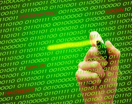 Protect password login virus hackers hand binary text 스톡 일러스트