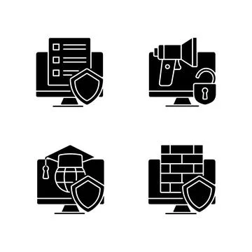 Protect private data black glyph icons set on white space Stock Illustration