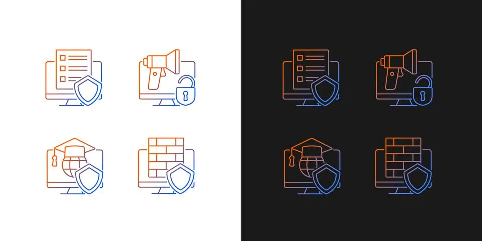 Protect private data gradient icons set for dark and light mode Stock Illustration