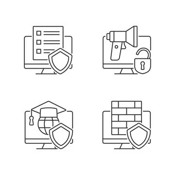 Protect private data linear icons set Stock Illustration