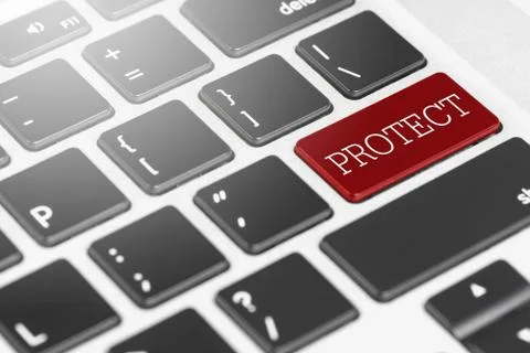 "PROTECT" Red button keyboard on laptop computer for Business and Technology  写真素材