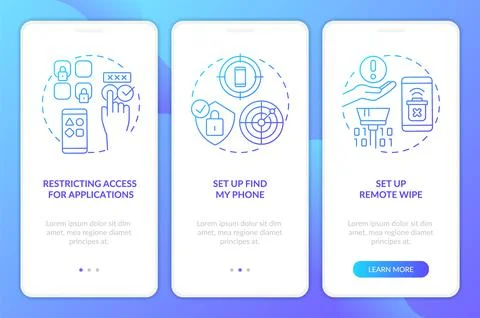 Protect smartphone blue gradient onboarding mobile app screen Illustrazione stock
