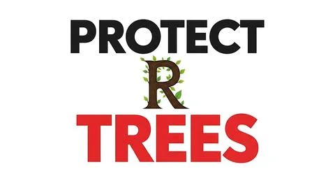 Protect trees message with bold typography and a stylized tree forming lett.. Stock Illustration