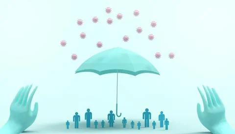 Protect Virus Pathogens and Concept umbrella Security of germs from contacting Stock Illustration