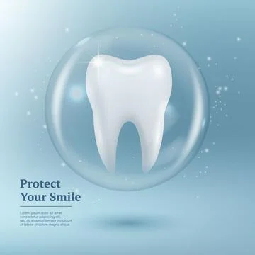 Protect Your Smile. Vector 3d Realistic Tooth in a Protective Bubble Isolated on Stock Illustration