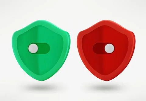 Protected account concept with shield with ON and OFF buttons. 3d vector il.. Stock Illustration