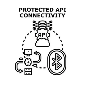 Protected api connectivity concept with wireless data flow Stock Illustration