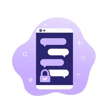 Protected chat app icon with a smart phone Stock Illustration