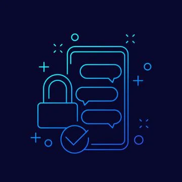 Protected chat app line icon with a smart phone Stock Illustration