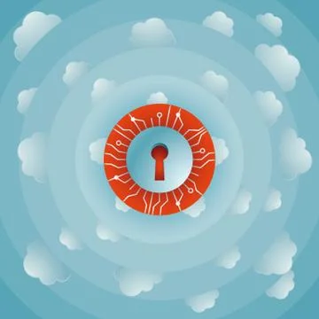 Protected cloud computing. idyllic cloudscape from the future of data storage Stock Illustration