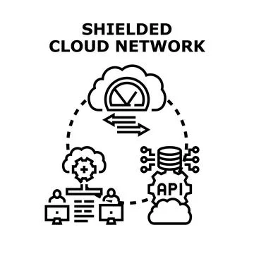 Protected cloud network infrastructure protecting data storage and connection Stock Illustration
