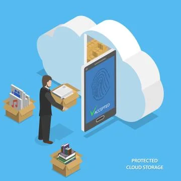 Protected cloud storage flat isometric vector. Stockillustratie