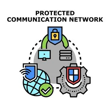 Protected communication network concept illustration protecting data Stock Illustration