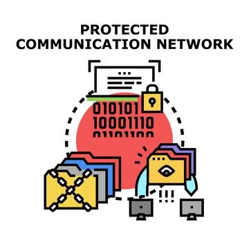 Protected communication network concept securing digital data Stock Illustration