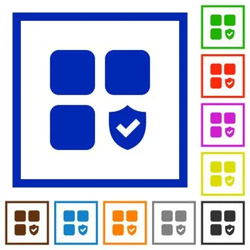 Protected component flat framed icons Stock Illustration