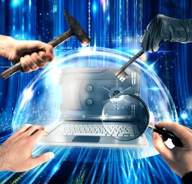 Protected computer 3d rendering 스톡 일러스트