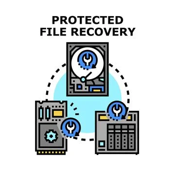 Protected computer data file recovery and restore operation concept 스톡 일러스트