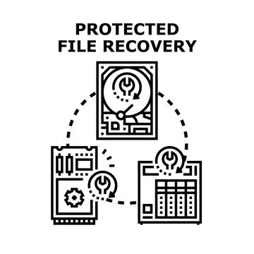 Protected computer data file recovery and restore operation concept Illustrazione stock