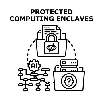 Protected computing enclaves securing confidential data processing Stock Illustration