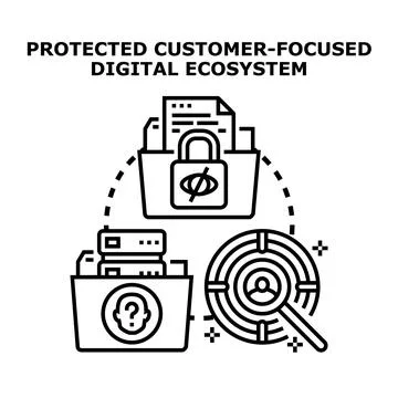 Protected customer focused digital ecosystem concept development Stock Illustration