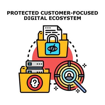 Protected customer focused digital ecosystem concept development Stock Illustration