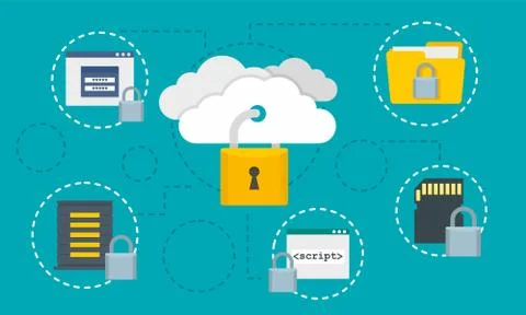 Protected data cloud concept background, flat style Stock Illustration