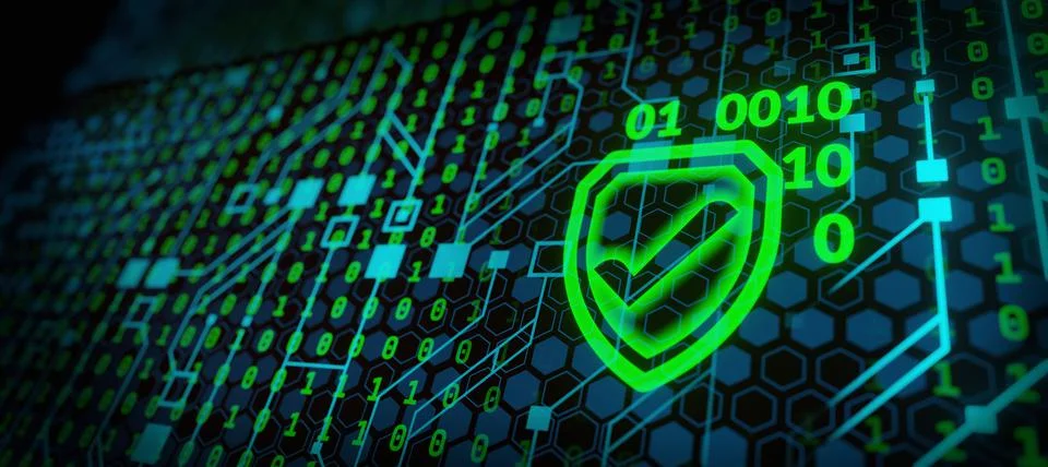 Protected Data Cybersecurity Concept Binary Circuit Board Background Illustrazione stock