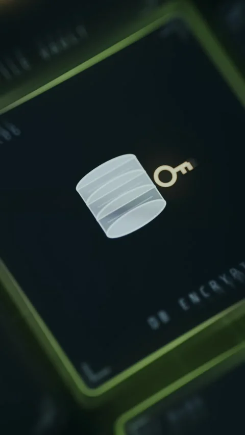 Protected data storage symbol representing database encryption security Stock Footage 335467185