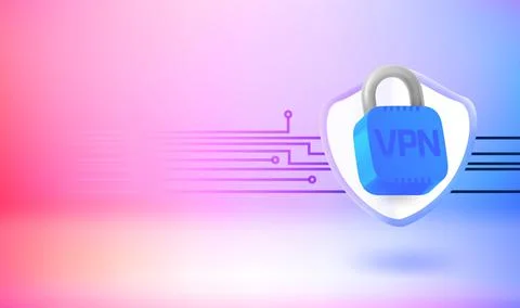 Protected data with VPN service concept. 3D vector banner with copy space Ilustración de archivo