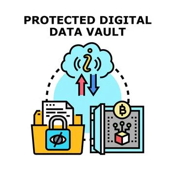 Protected digital data vault ensuring cloud security transaction 库存插图