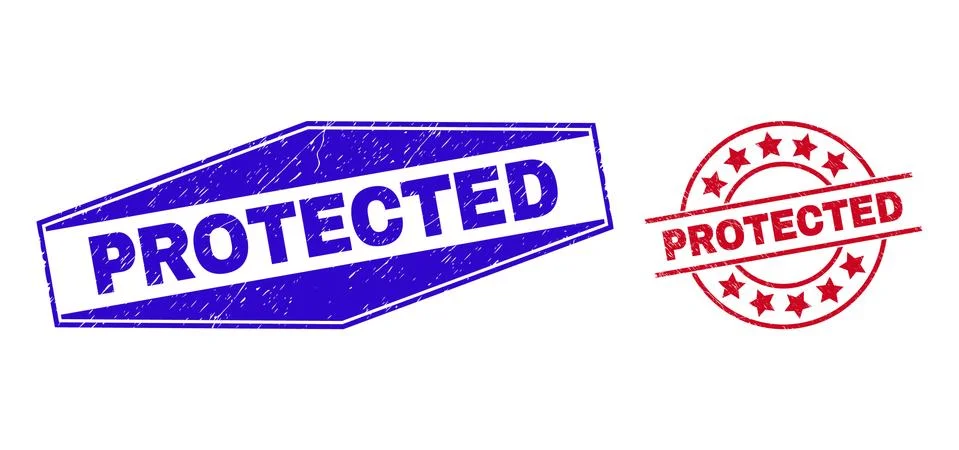 PROTECTED Distress Badges in Circle and Hexagon Shapes 스톡 일러스트