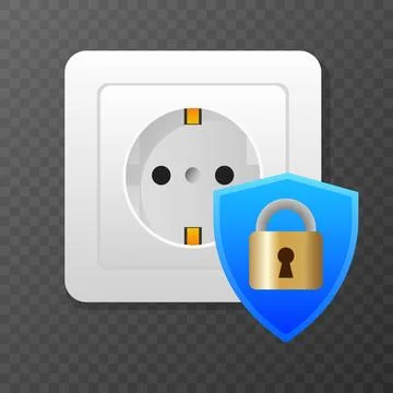 Protected electrical socket security shield safe power. vector illustration Stock Illustration