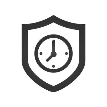 Protected guard shield clock icon . Safety badge clock icon. Presentation clock イラスト素材