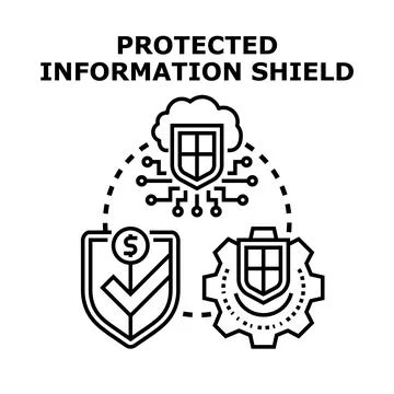 Protected information shield concept illustration with security icons Stock Illustration