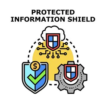 Protected information shield concept illustration with security icons Stock Illustration