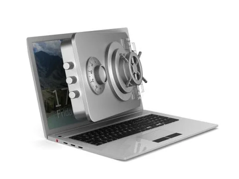 Protected laptop on white background. Isolated 3D illustration Illustrazione stock