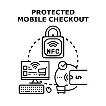 Protected mobile checkout digital payment system concept enjoying Stock Illustration