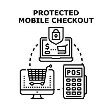 Protected mobile checkout payment process creating secure online transaction Stock Illustration