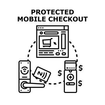 Protected mobile checkout payment security concept illustration Stock Illustration