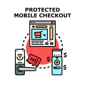 Protected mobile checkout payment security concept illustration Illustrazione stock