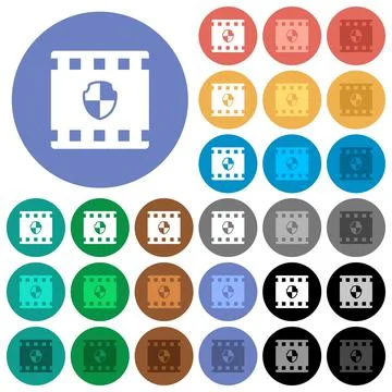 Protected movie round flat multi colored icons Stock Illustration