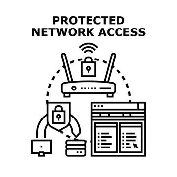Protected network access allowing secure digital data connection Stock Illustration