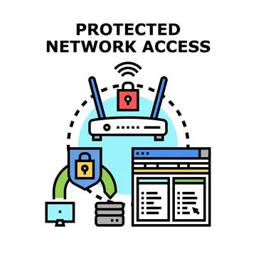 Protected network access allowing secure digital data connection Stock Illustration