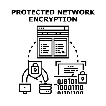 Protected network encrypting network data and communication 스톡 일러스트