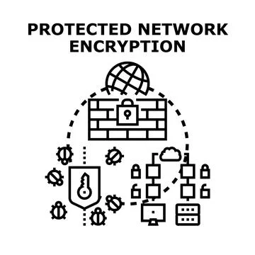 Protected network encryption concept securing digital connections Illustrazione stock